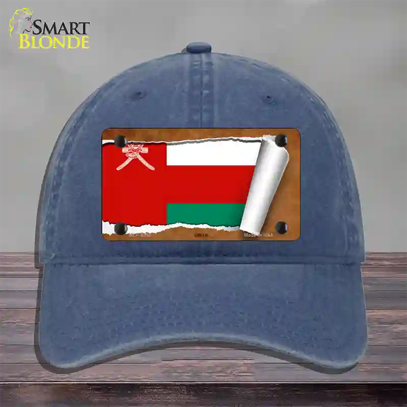 Oman Flag Scroll Novelty License Plate Hat Unconstructed Cotton / Navy