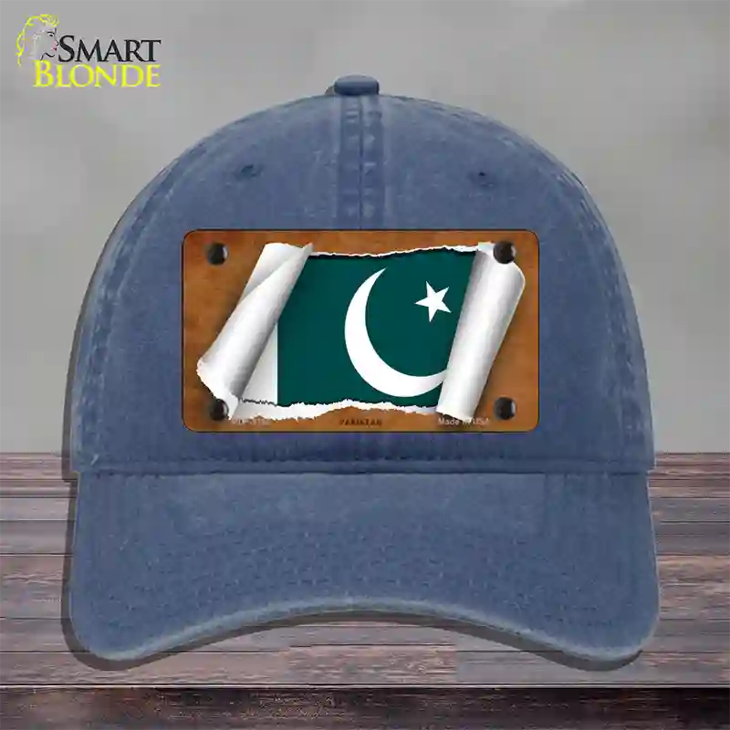 Pakistan Flag Scroll Novelty License Plate Hat Unconstructed Cotton / Navy