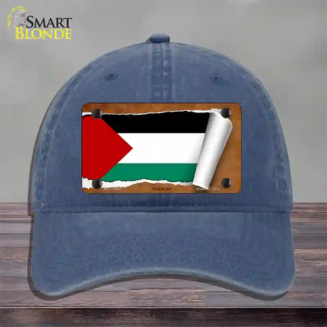 Palestine Flag Scroll Novelty License Plate Hat Unconstructed Cotton / Navy