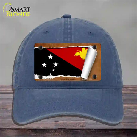 Papua New Guinea Flag Scroll Novelty License Plate Hat Unconstructed Cotton / Navy