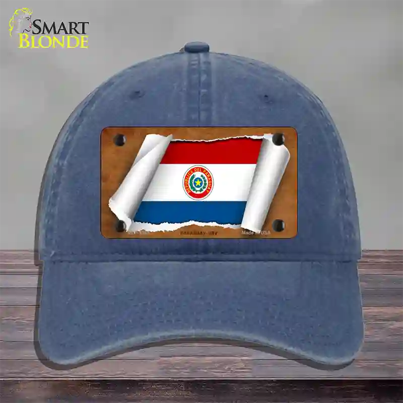 Paraguay-OBV Flag Scroll Novelty License Plate Hat Unconstructed Cotton / Navy