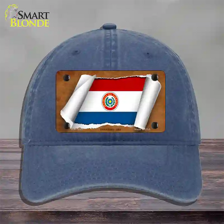 Paraguay-OBV Flag Scroll Novelty License Plate Hat Unconstructed Cotton / Navy