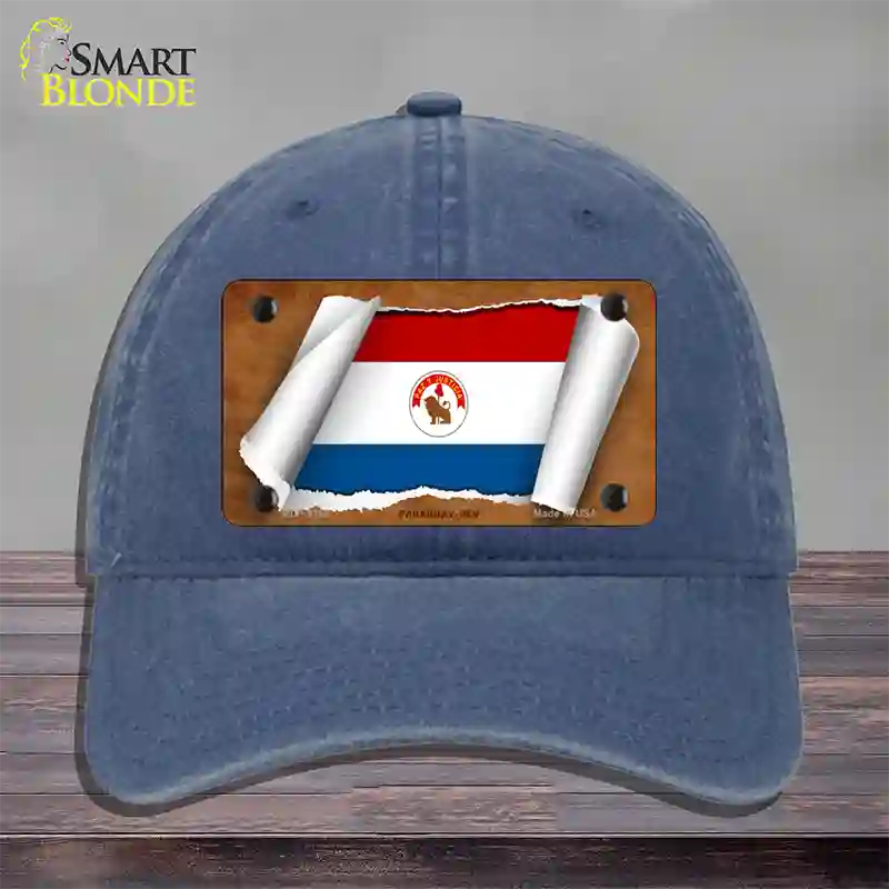 Paraguay-REV Flag Scroll Novelty License Plate Hat Unconstructed Cotton / Navy