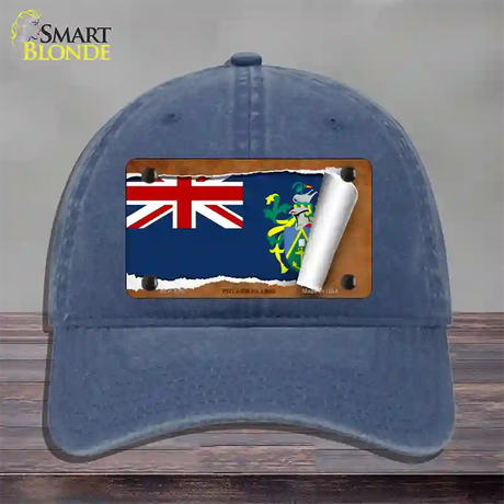 Pitcairn Islands Flag Scroll Novelty License Plate Hat Unconstructed Cotton / Navy