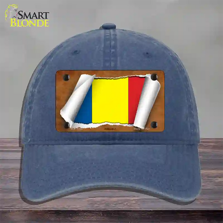 Romania Flag Scroll Novelty License Plate Hat Unconstructed Cotton / Navy