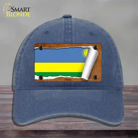 Rwanda Flag Scroll Novelty License Plate Hat Unconstructed Cotton / Navy