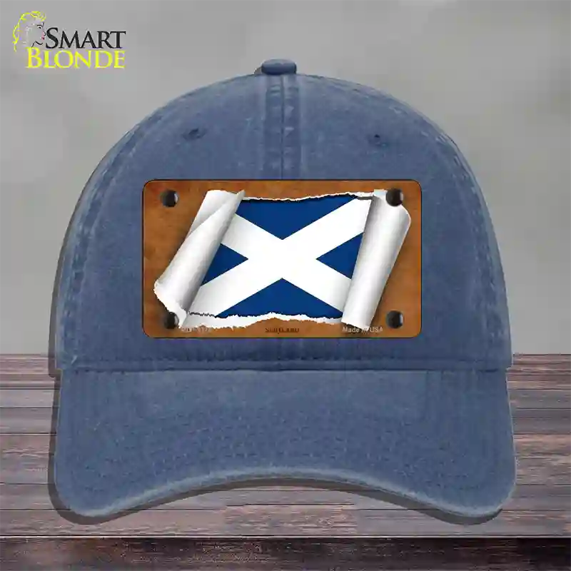 Scotland Flag Scroll Novelty License Plate Hat Unconstructed Cotton / Navy