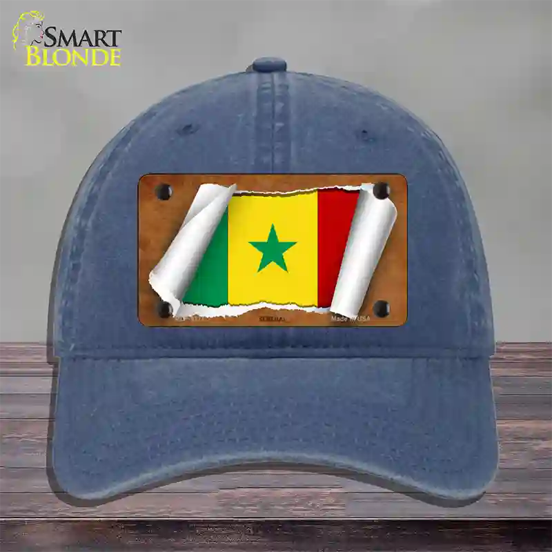 Senegal Flag Scroll Novelty License Plate Hat Unconstructed Cotton / Navy