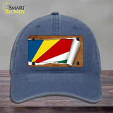 Seychelles Flag Scroll Novelty License Plate Hat Unconstructed Cotton / Navy