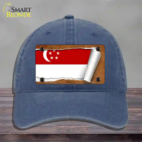 Singapore Flag Scroll Novelty License Plate Hat Unconstructed Cotton / Navy