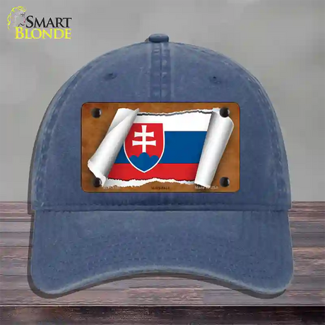 Slovakia Flag Scroll Novelty License Plate Hat Unconstructed Cotton / Navy