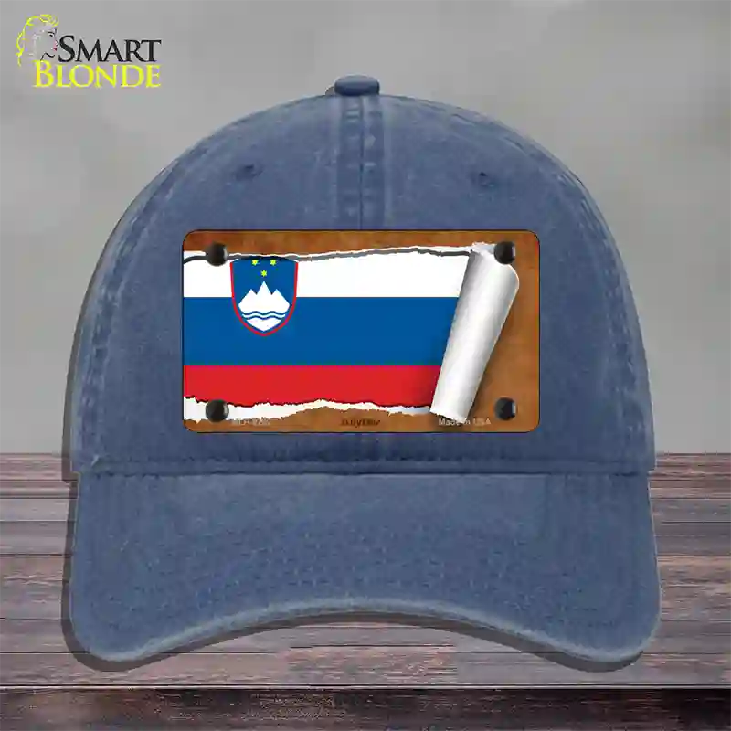 Slovenia Flag Scroll Novelty License Plate Hat Unconstructed Cotton / Navy