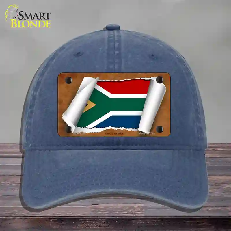 South Africa Flag Scroll Novelty License Plate Hat Unconstructed Cotton / Navy