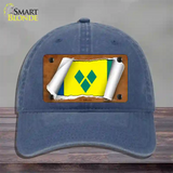 St Vincent Flag Scroll Novelty License Plate Hat Unconstructed Cotton / Navy