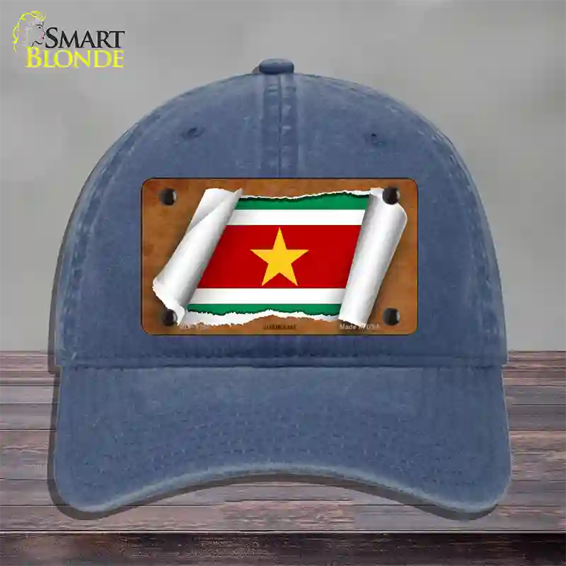 Suriname Flag Scroll Novelty License Plate Hat Unconstructed Cotton / Navy