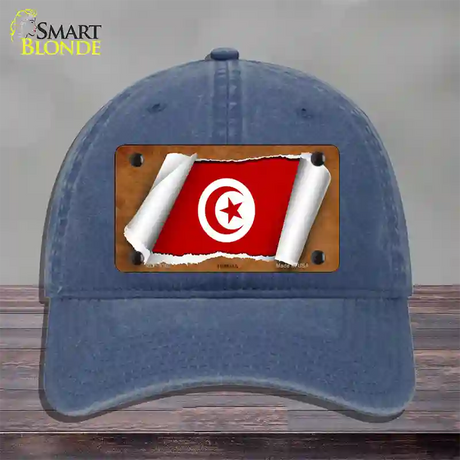 Tunisia Flag Scroll Novelty License Plate Hat Unconstructed Cotton / Navy