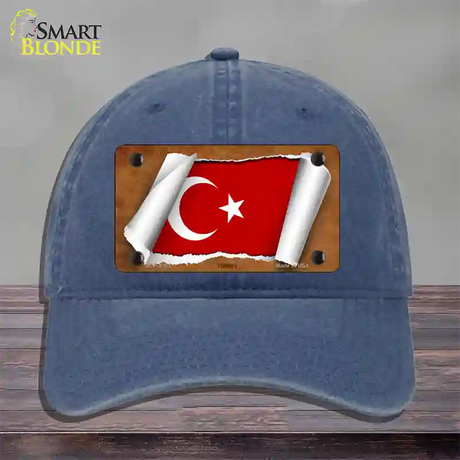 Turkey Flag Scroll Novelty License Plate Hat Unconstructed Cotton / Navy