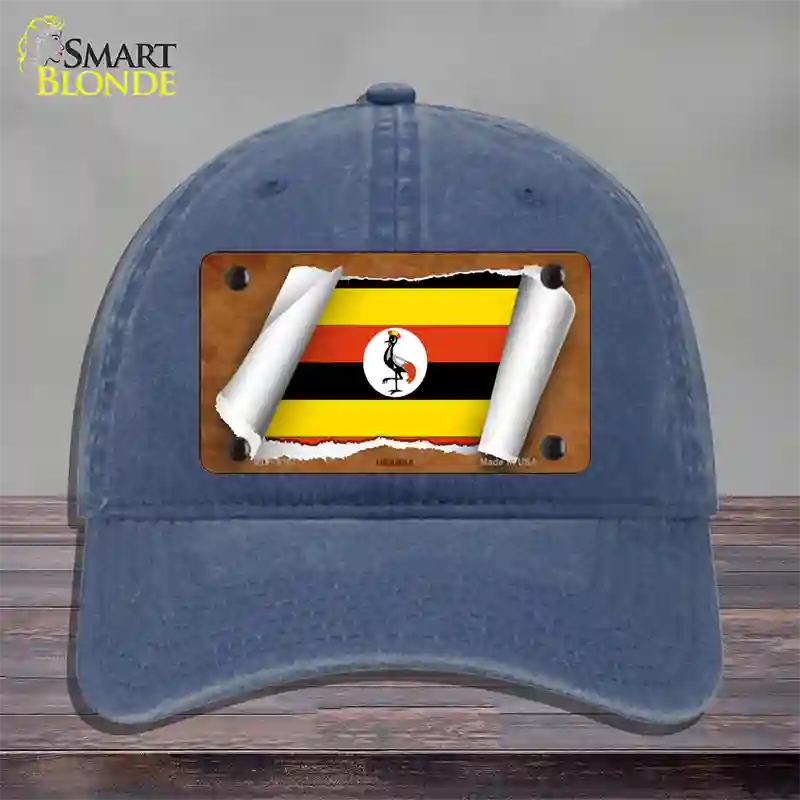 Uganda Flag Scroll Novelty License Plate Hat Unconstructed Cotton / Navy