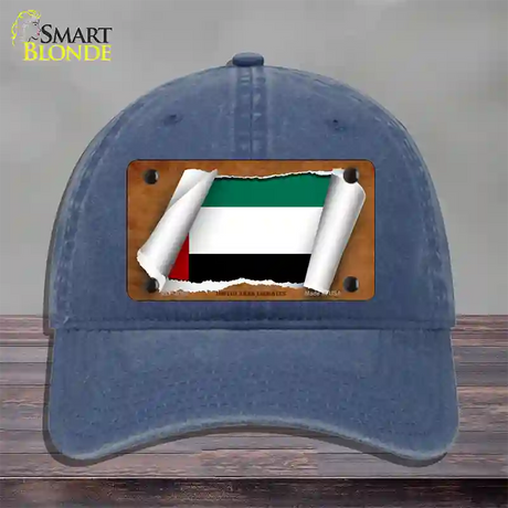 United Arab Emirates Flag Scroll Novelty License Plate Hat Unconstructed Cotton / Navy