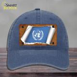 United Nations Flag Scroll Novelty License Plate Hat Unconstructed Cotton / Navy