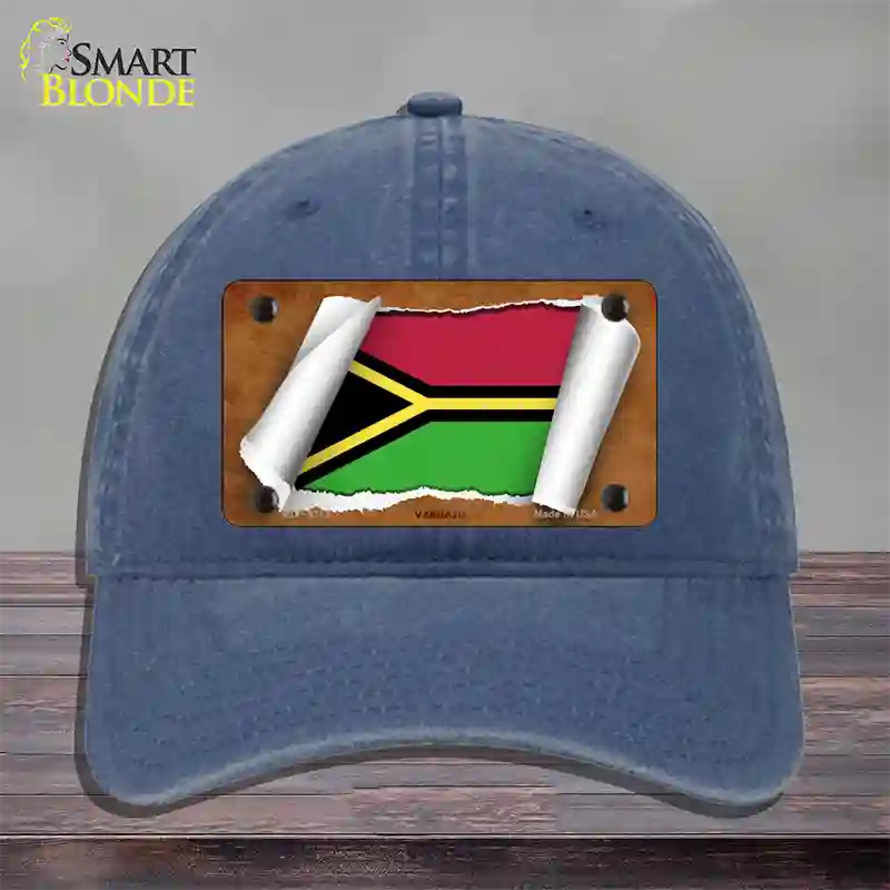 Vanuatu Flag Scroll Novelty License Plate Hat Unconstructed Cotton / Navy