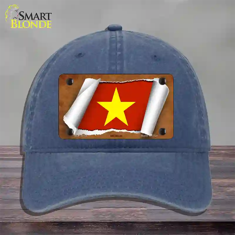 Vietnam Flag Scroll Novelty License Plate Hat Unconstructed Cotton / Navy