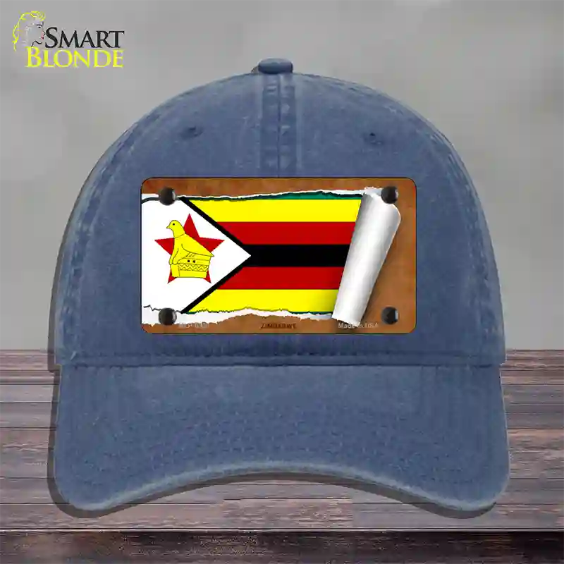 Zimbabwe Flag Scroll Novelty License Plate Hat Unconstructed Cotton / Navy