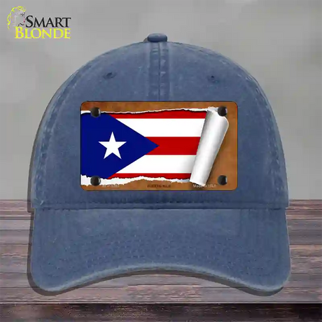 Puerto Rico Flag Scroll Novelty License Plate Hat Unconstructed Cotton / Navy