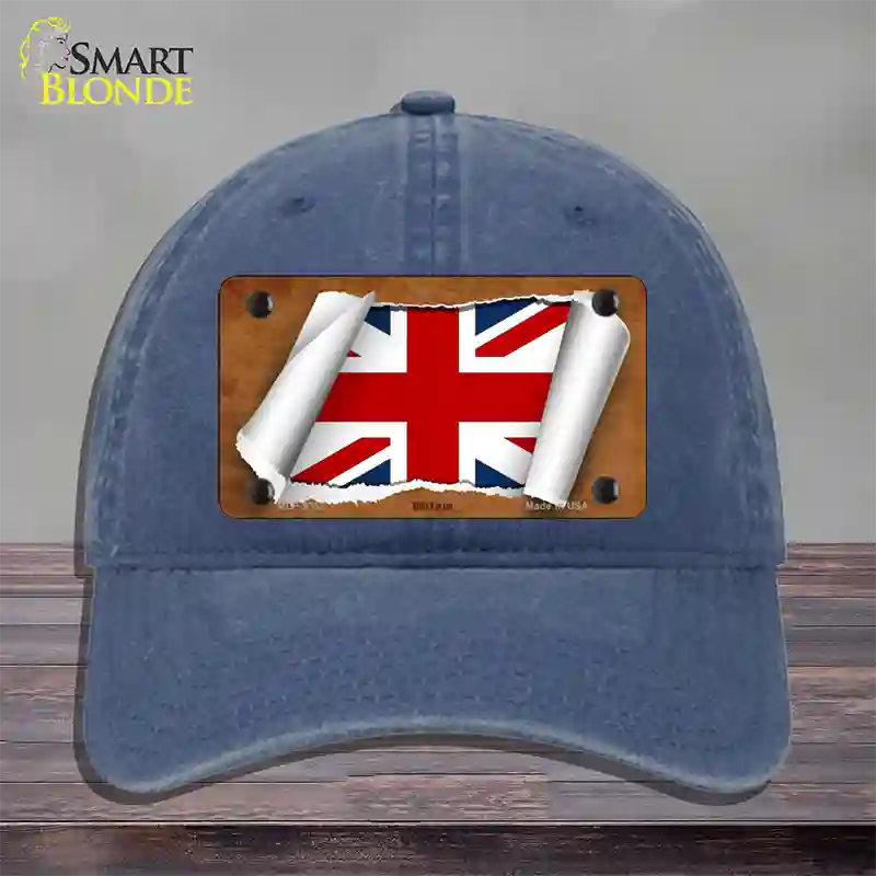 Britain Flag Scroll Novelty License Plate Hat Unconstructed Cotton / Navy