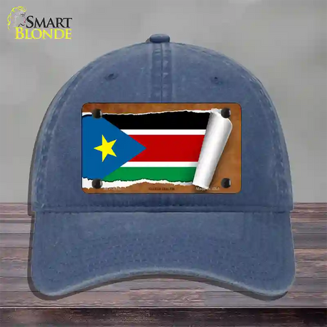 South Sudan Flag Scroll Novelty License Plate Hat Unconstructed Cotton / Navy