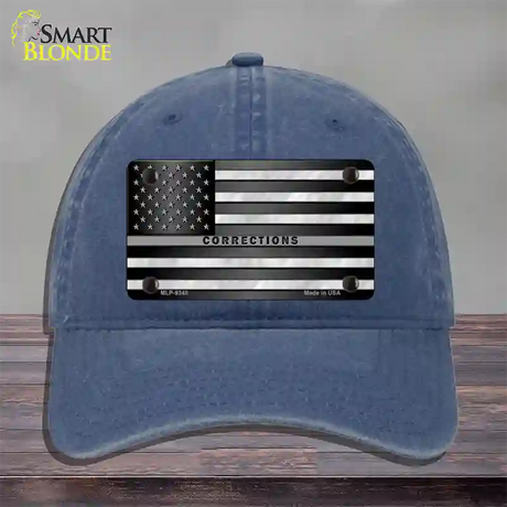 American Flag Corrections Novelty License Plate Hat Unconstructed Cotton / Navy