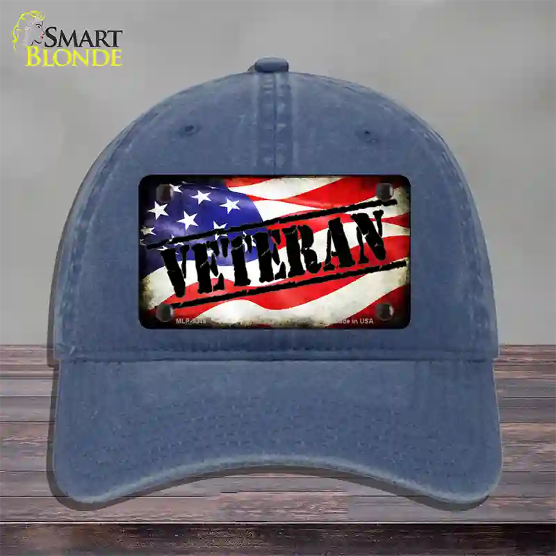 Veteran American Flag Novelty License Plate Hat Unconstructed Cotton / Navy