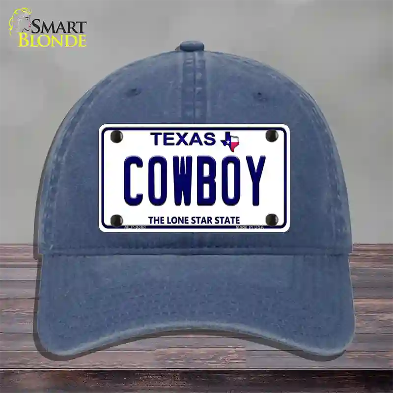 Cowboy Texas White Novelty License Plate Hat Unconstructed Cotton / Navy