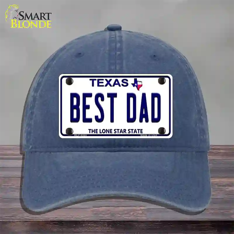 Best Dad Texas Novelty License Plate Hat Unconstructed Cotton / Navy