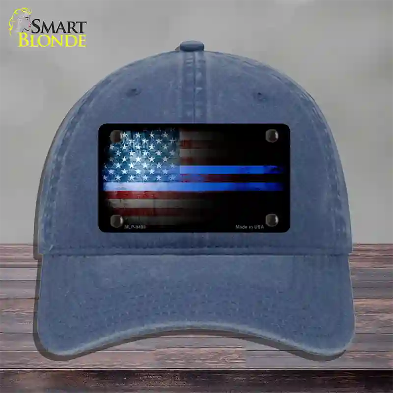 American Flag Police Novelty License Plate Hat Unconstructed Cotton / Navy