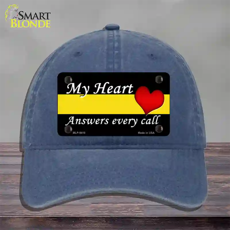 My Heart Answers Every Call Novelty License Plate Hat Unconstructed Cotton / Navy