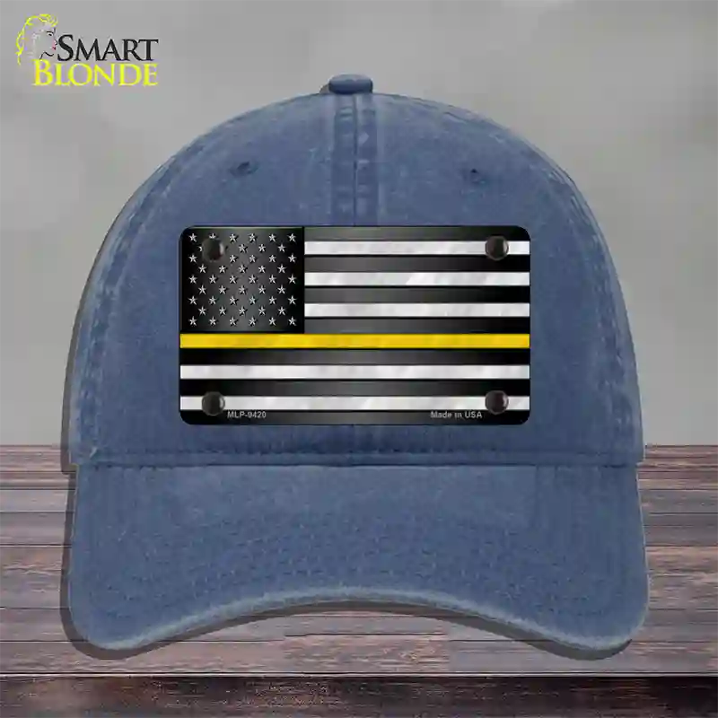 American Flag Thin Yellow Line Novelty License Plate Hat Unconstructed Cotton / Navy