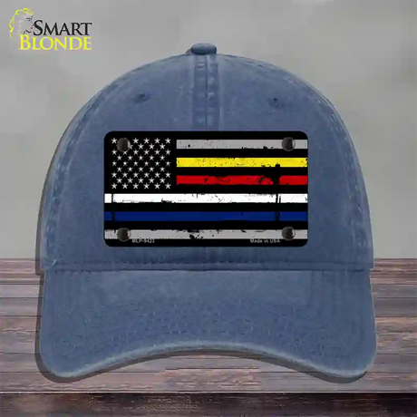 American Flag Police / Fire / EMS Novelty License Plate Hat Unconstructed Cotton / Navy