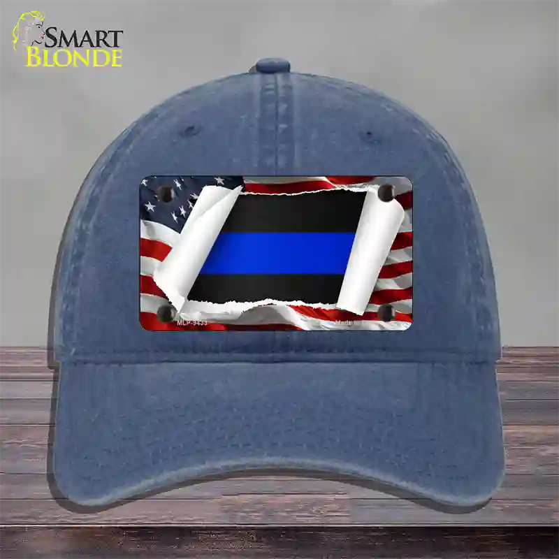 Thin Blue Line Scroll Novelty License Plate Hat Unconstructed Cotton / Navy