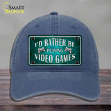 Rather Play Video Games Novelty License Plate Hat Unconstructed Cotton / Navy