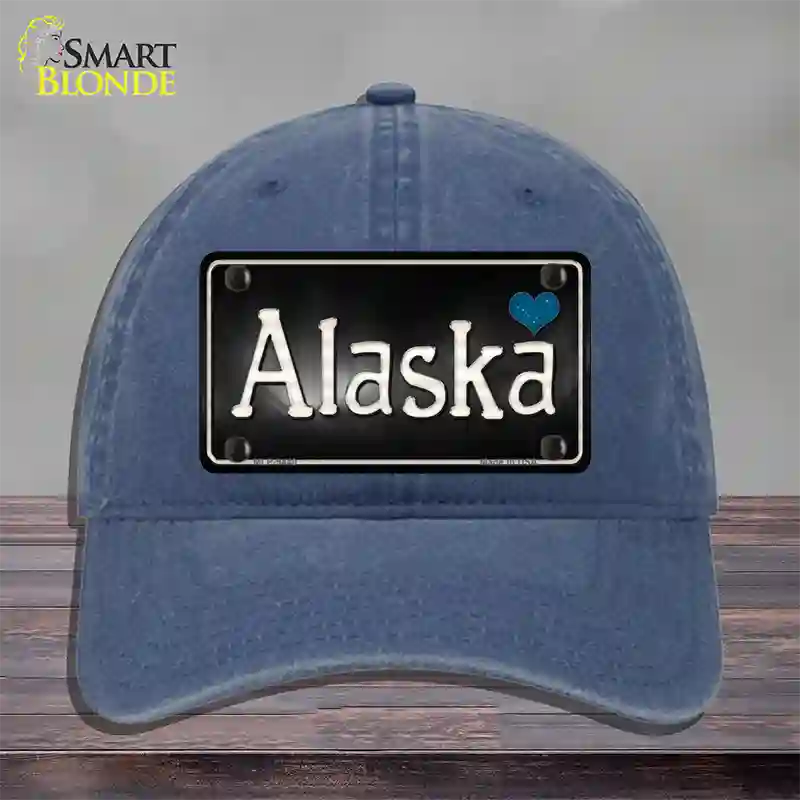 Alaska Flag Script Novelty License Plate Hat Unconstructed Cotton / Navy