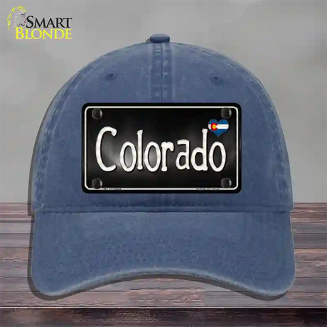 Colorado Flag Script Novelty License Plate Hat Unconstructed Cotton / Navy