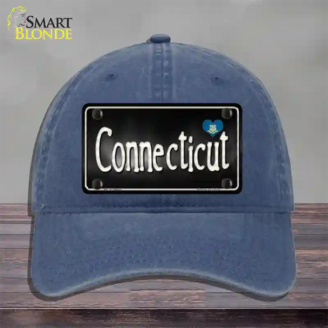 Connecticut Flag Script Novelty License Plate Hat Unconstructed Cotton / Navy