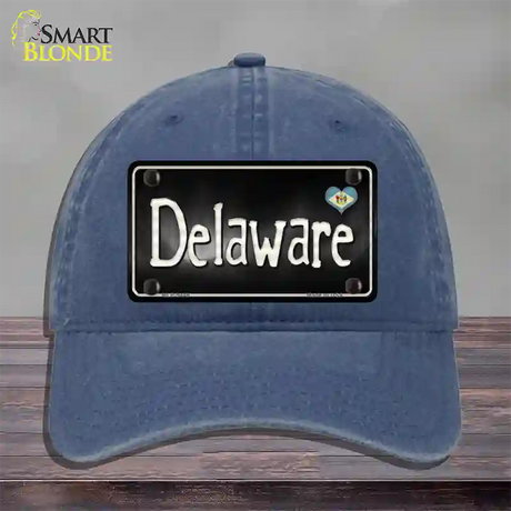 Delaware Flag Script Novelty License Plate Hat Unconstructed Cotton / Navy