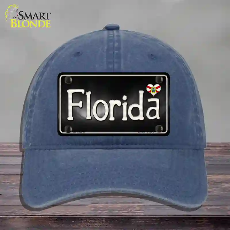 Florida Flag Script Novelty License Plate Hat Unconstructed Cotton / Navy