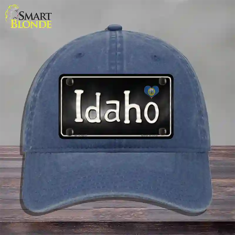 Idaho Flag Script Novelty License Plate Hat Unconstructed Cotton / Navy