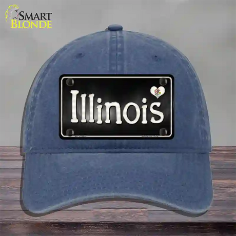 Illinois Flag Script Novelty License Plate Hat Unconstructed Cotton / Navy