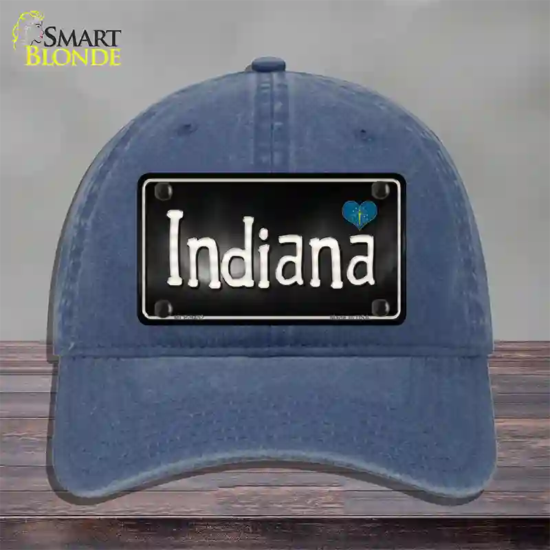 Indiana Flag Script Novelty License Plate Hat Unconstructed Cotton / Navy