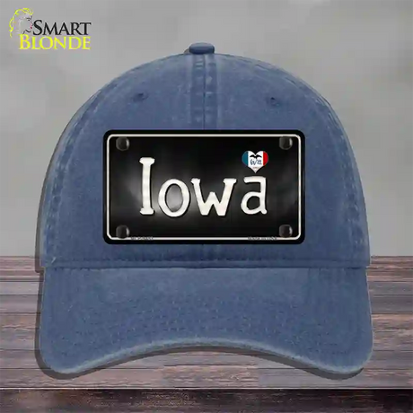 Iowa Flag Script Novelty License Plate Hat Unconstructed Cotton / Navy