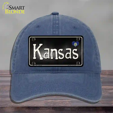 Kansas Flag Script Novelty License Plate Hat Unconstructed Cotton / Navy